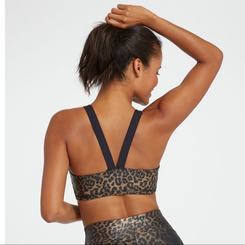 Spanx Faux Leather Leopard Low Impact Sports Bra - Picture 3 of 6
